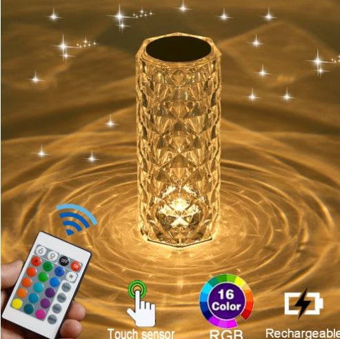 Crystal Diamond LED Touch Lamp - 16 Color Rechargeable Bedside Mood Light - Ever green palace