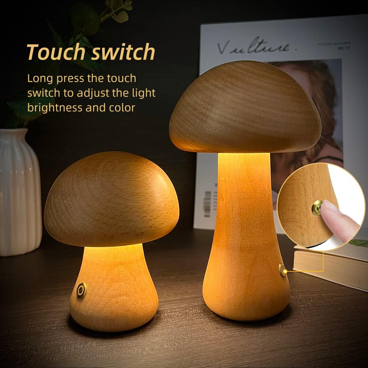 Wooden Mushroom LED Bedside Lamp - Ever green palace