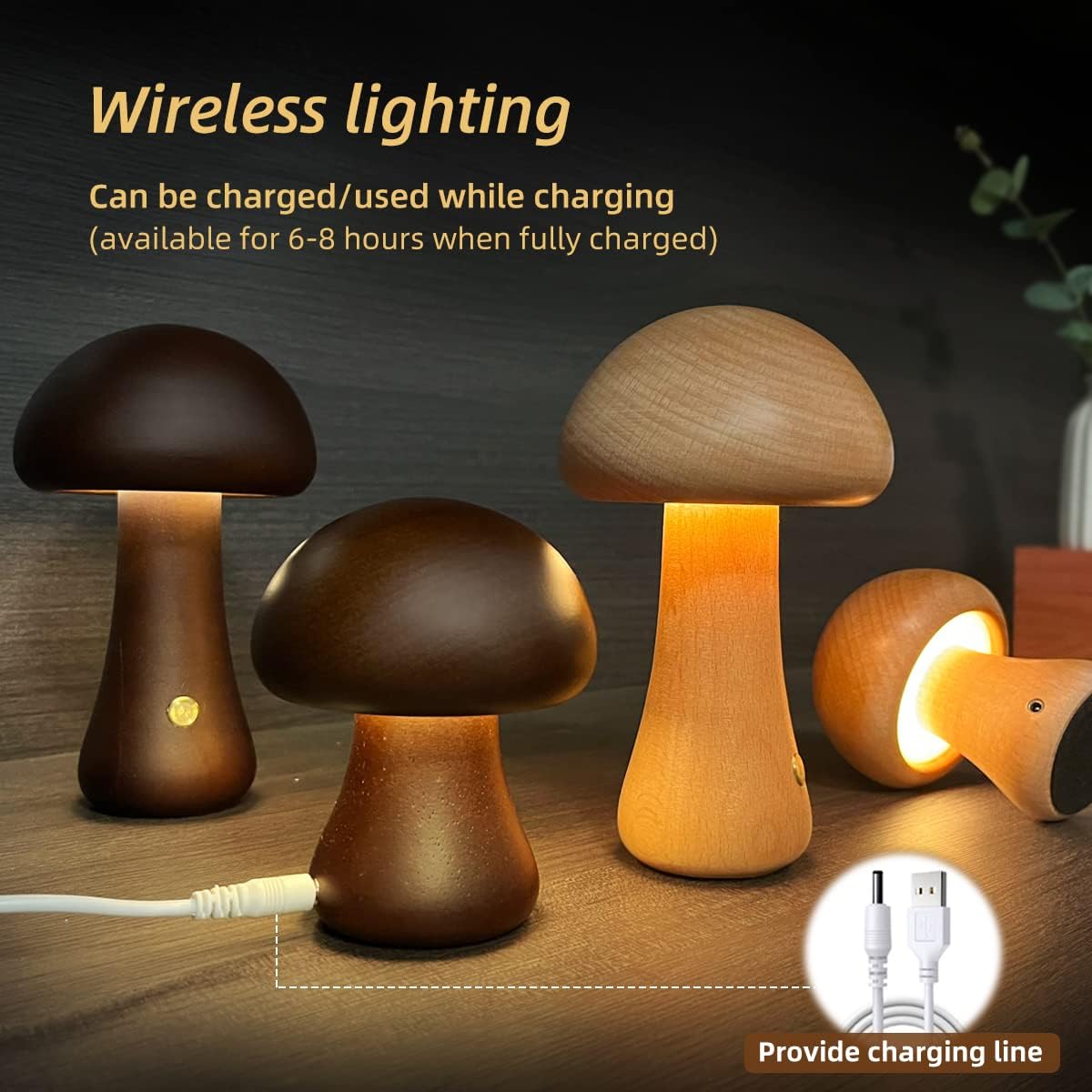 Wooden Mushroom LED Bedside Lamp - Ever green palace