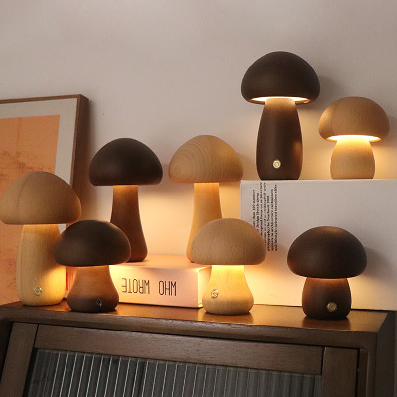 Wooden Mushroom LED Bedside Lamp - Ever green palace