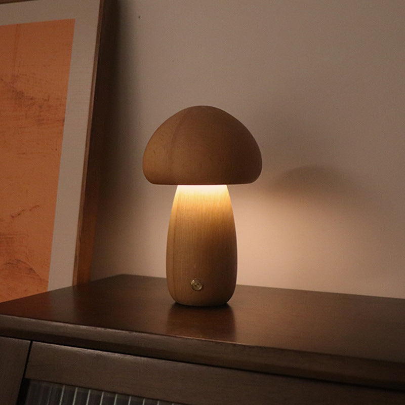 Wooden Mushroom LED Bedside Lamp - Ever green palace