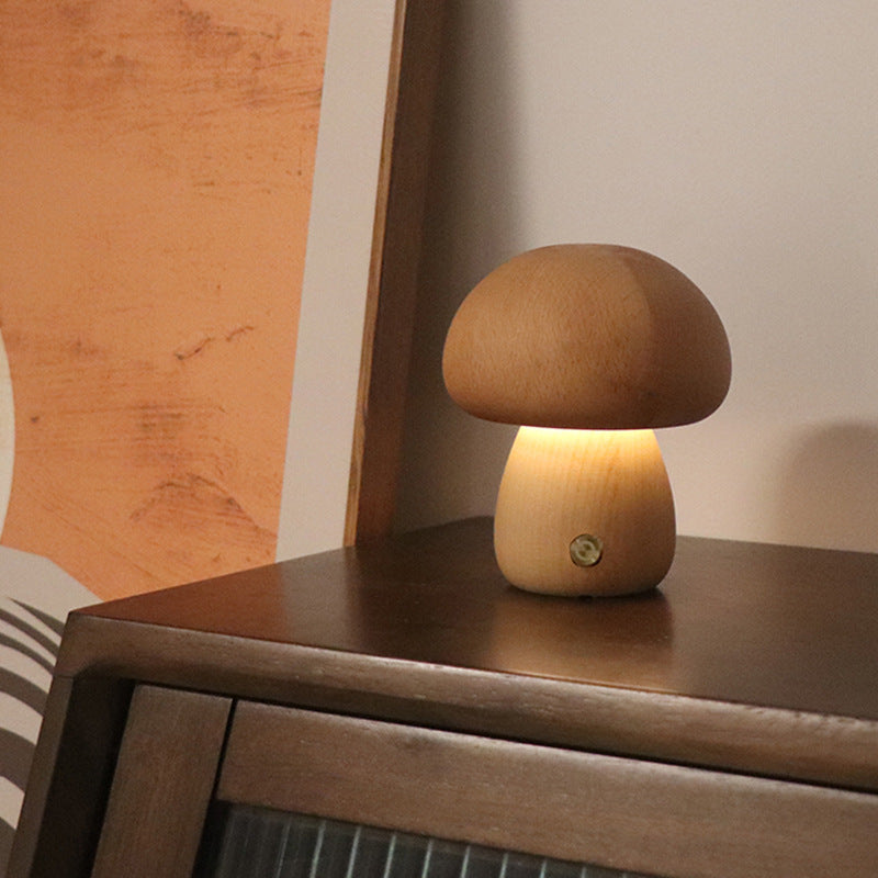 Wooden Mushroom LED Bedside Lamp - Ever green palace